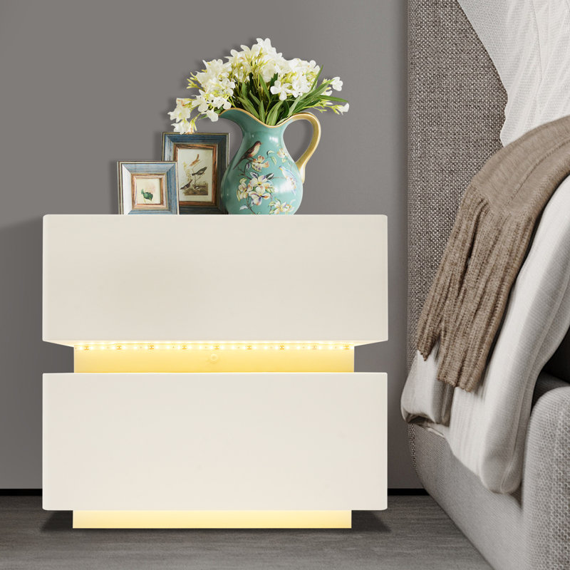 Smart Nightstand With Wireless Charging Station And LED Lights