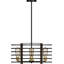 Lustre suspendu cage d'intérieur 4 lumières en bronze et noyer d'inspiration industrielle