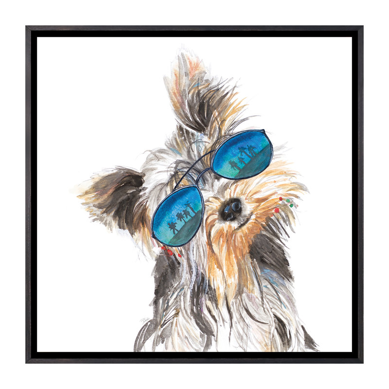 «Yorkie with Shades» par Patricia Pinto - reproduction d'art, H 37 po x l 37 po x P 1,5 po, Toile avec cadre noir patiné