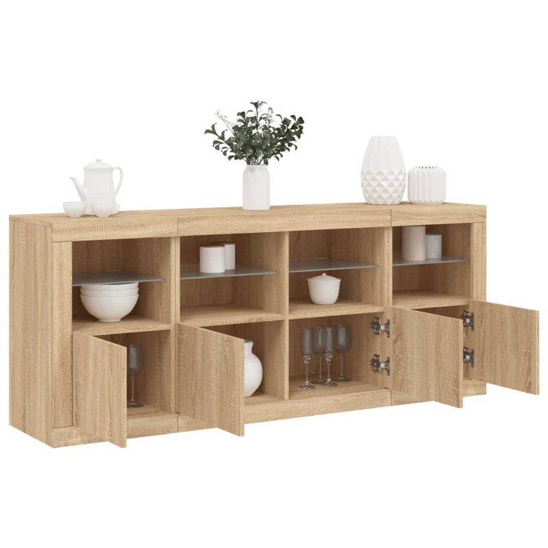 Azriella 163 cm W Glass Sideboard, Sonoma Oak