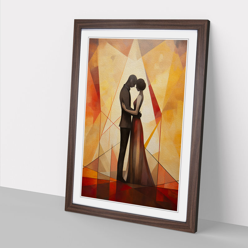 XYZ-FRM-V1223-4386 Lovers Geometric No.2 - Single Picture Frame Print on Wood, Walnut , 46cm H x 34cm W x 2cm D