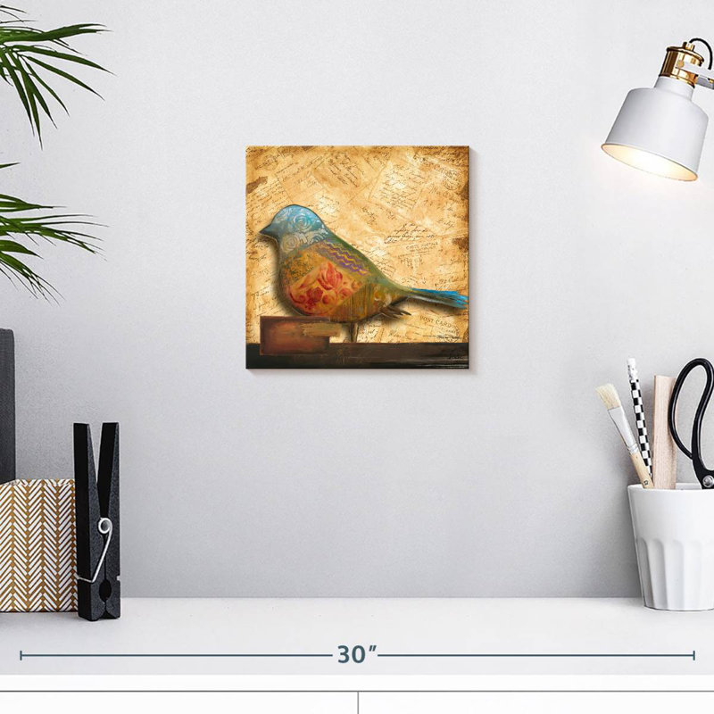 Oiseau de collage I, H 10 po x l 10 po