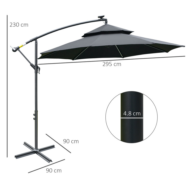 Raylee 295cm Lighted Cantilever Parasol, Black