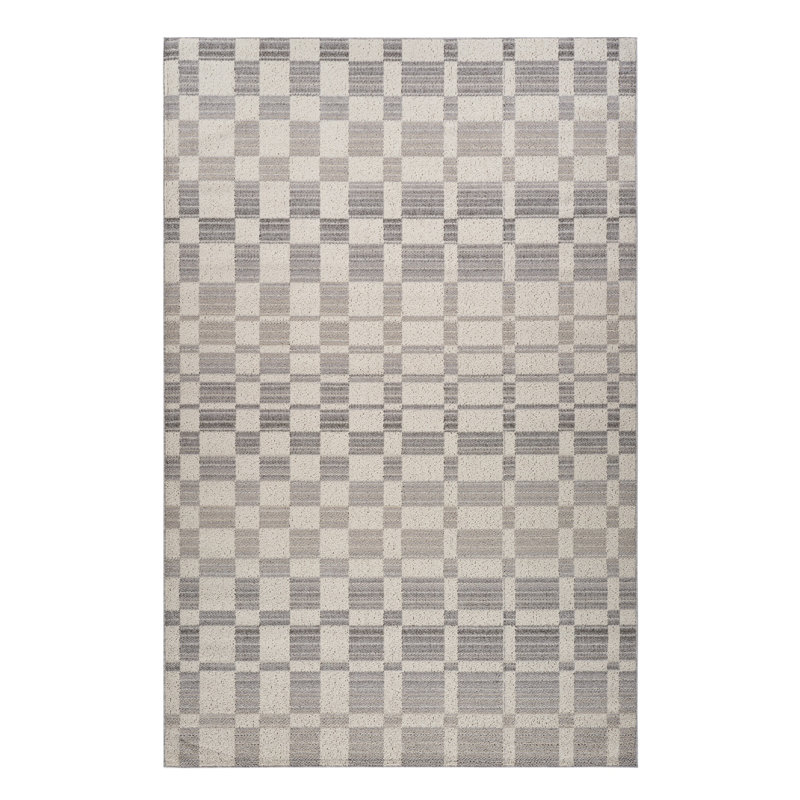 Tapis gris et beige à carreaux délavé