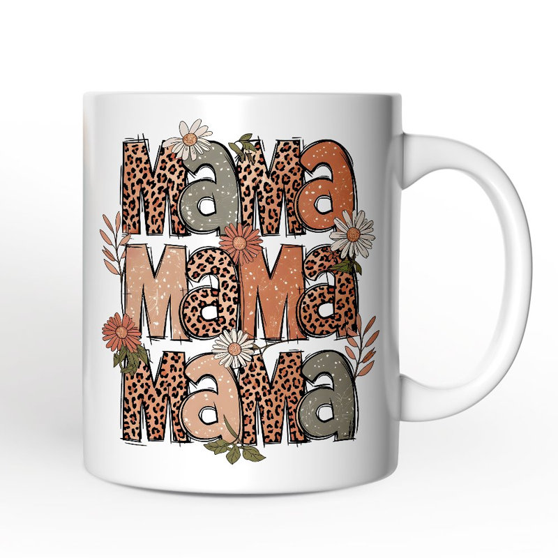 Tasse à motif floral Leopard Mama, cadeau rétro de fleurs sauvages pour les mères