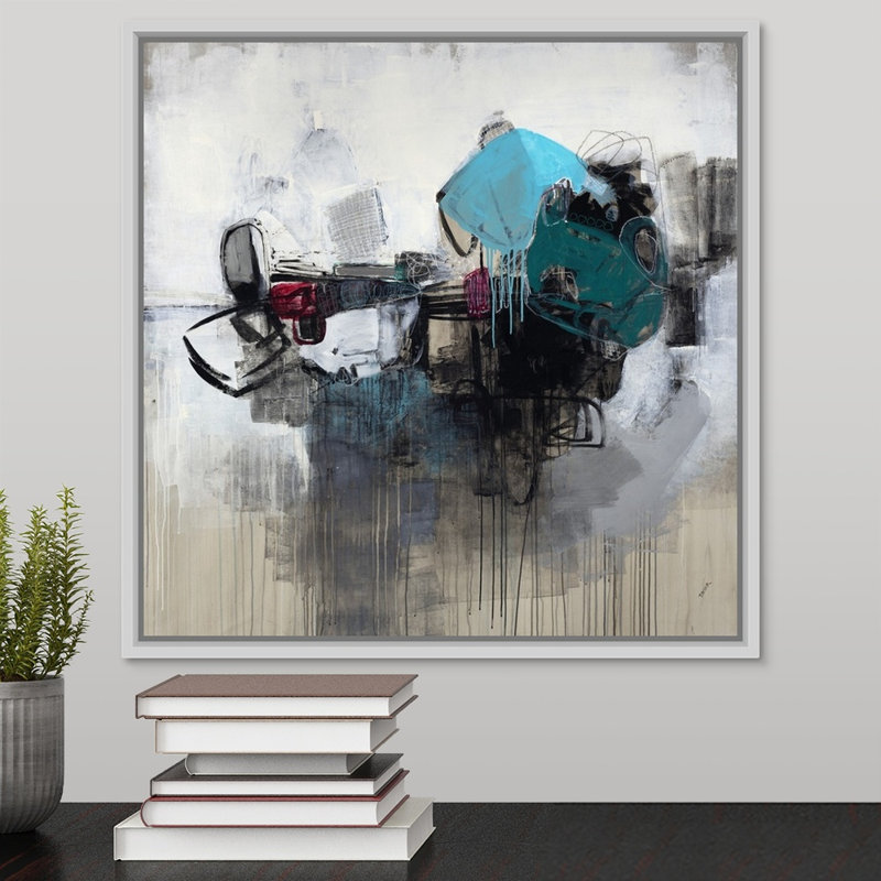 « time trial ii », peinture sur toile, H 17,7 po x l 17,7 po x P 1,75 po, Cadre flottant blanc