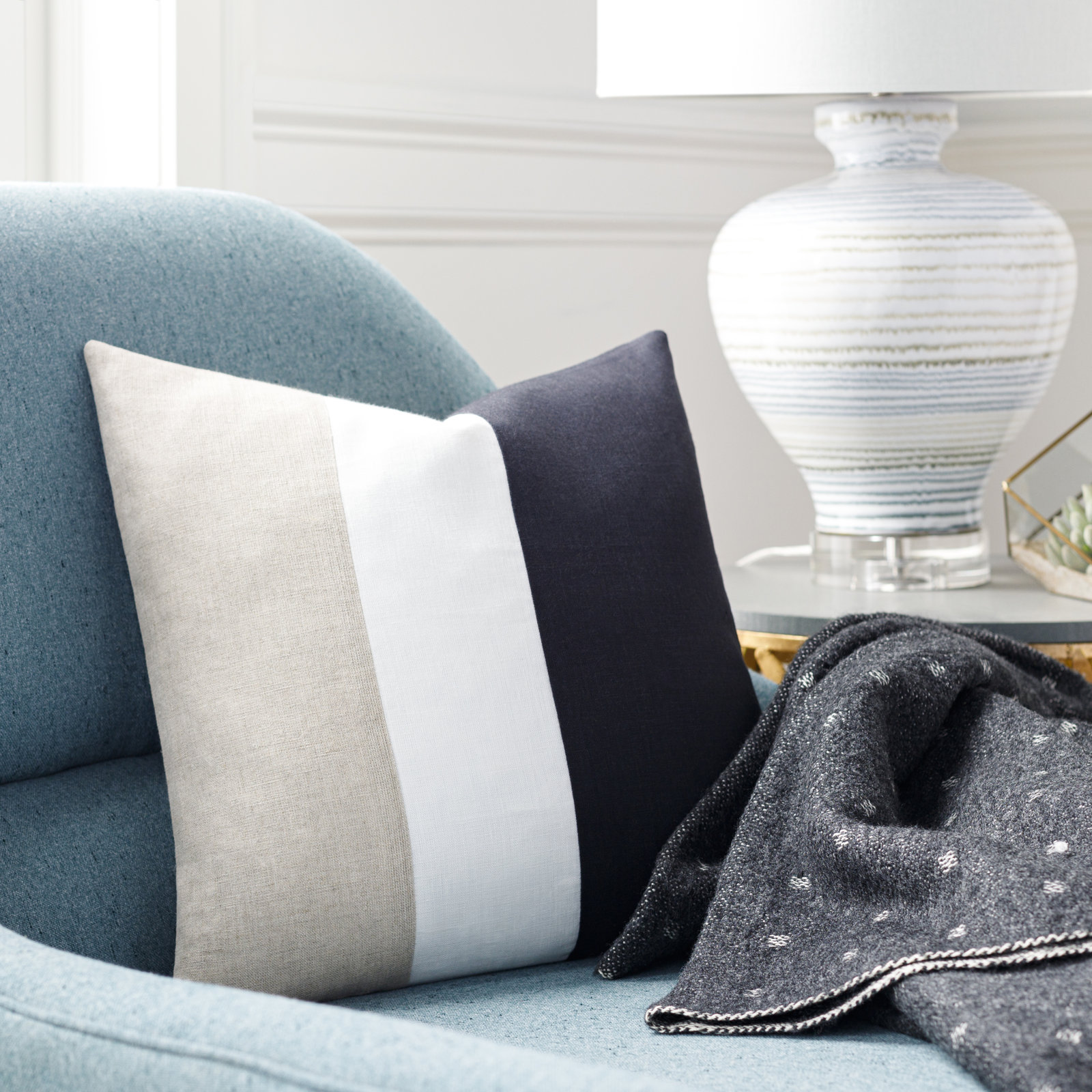Hegg Striped Linen Throw Pillow, 20" x 20", Down