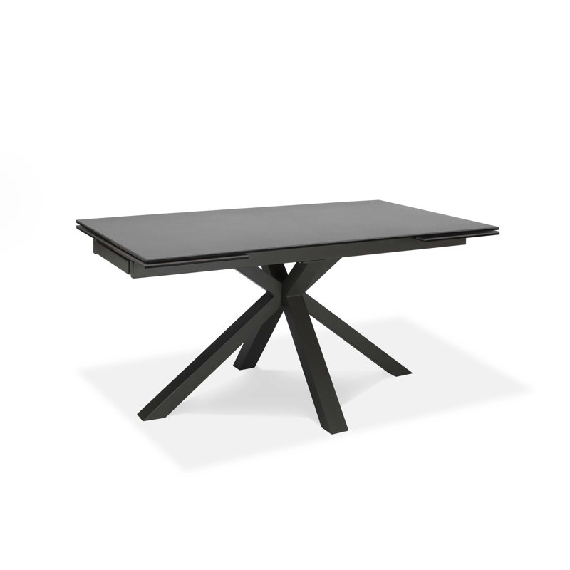 Vitelli Extendable Glass Top Metal Base Dining Table, Grey Graphite
