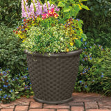 Indoor/Outdoor Lightweight Resin Wicker Design Flower Planters with Drillable Drain Hole