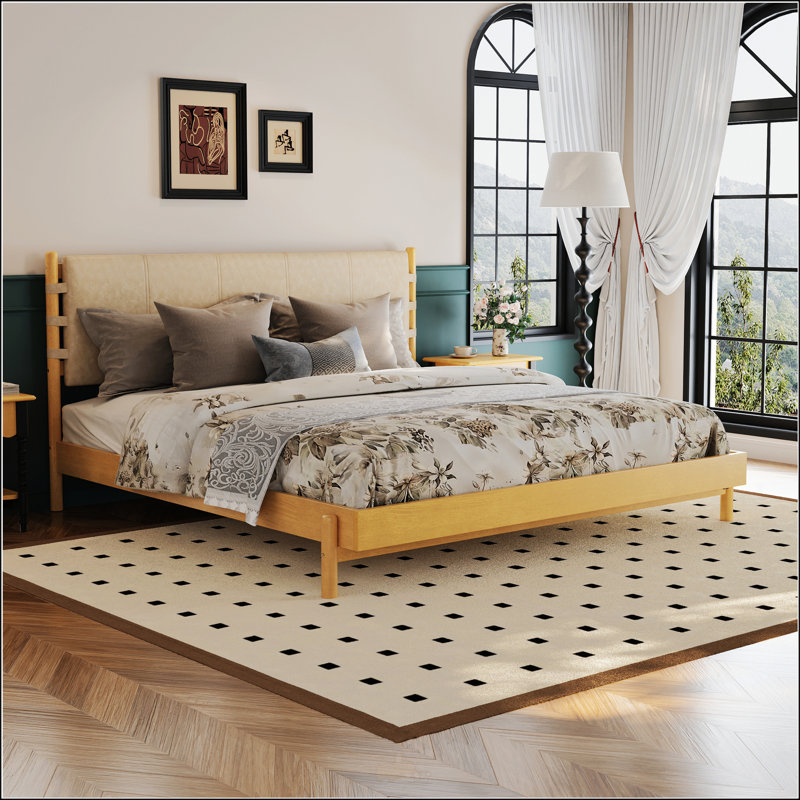 Premium Rubber Wood Platform Bed Frame, Beige, King