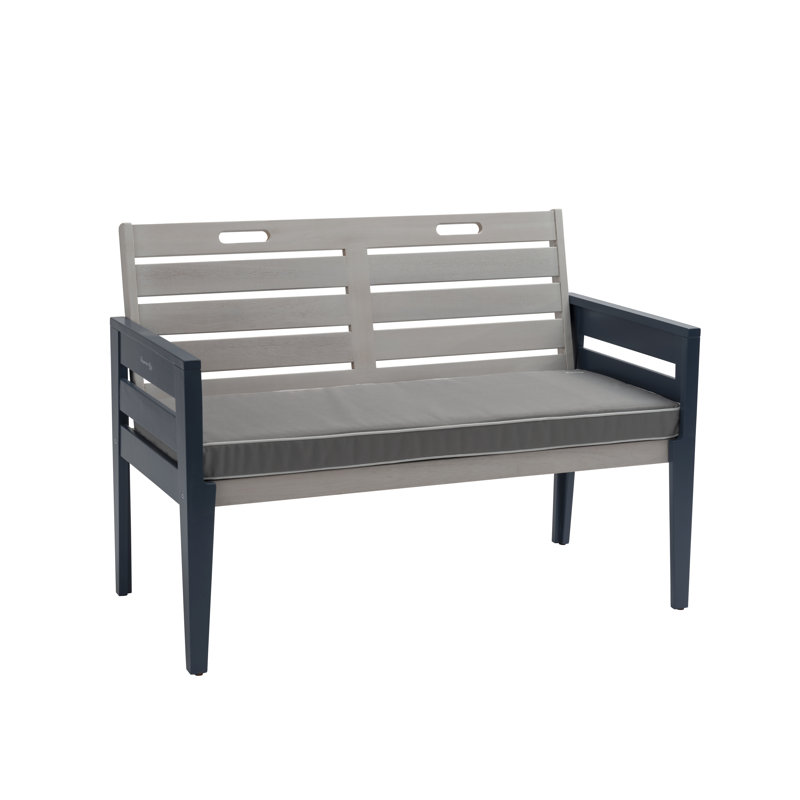 Lillie Solid Wood Eucalyptus Outdoor Bench, 85 cm H x 117 cm W x 62 cm D, Steel blue/Grey