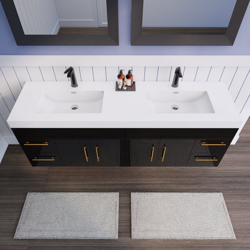 Meuble-lavabo double avec plateau en acrylique Amirea, Lustre noir