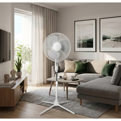 16" Oscillating Stand Fan- White
