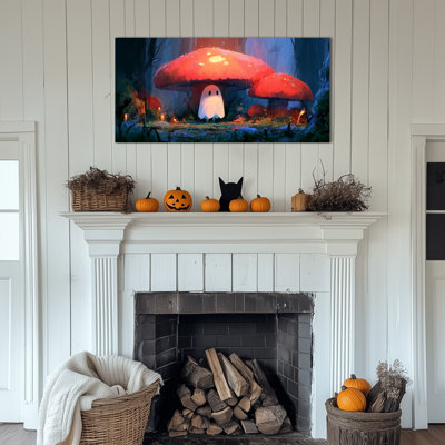 «Large Ghost», art mural - forêt mignonne d'Halloween, peinture sur toile, impression d'art fantaisiste pour embellissement de chambre à coucher, de salle de bain et de salon, cadre en toile tendue, 24 po x 47 po