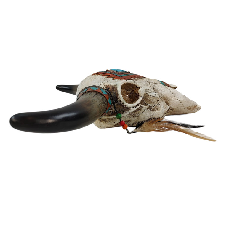 Southwest Tribal Bull Skull with Feathers and Beads Wall Decor