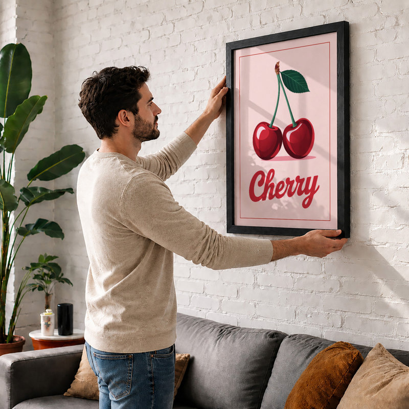 Cherry Typography Modern - Print, A3 - 42.0 x 29.7 cm, White