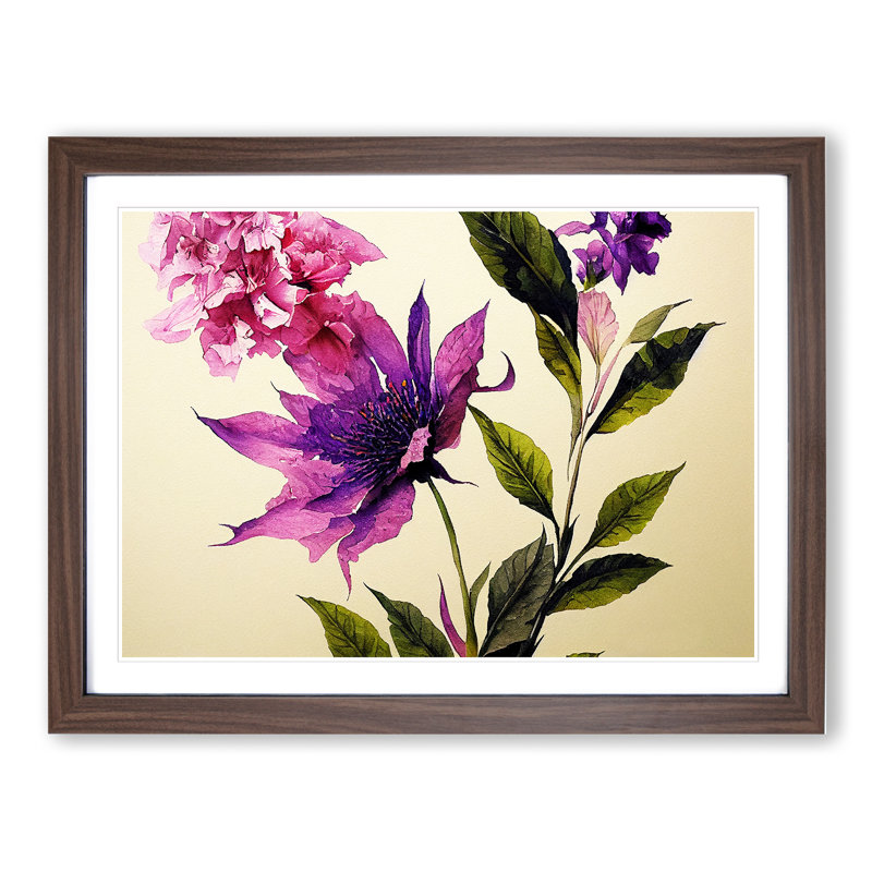 Serene Flowers - Framed Print, 46cm H x 64cm W x 2cm D, Walnut