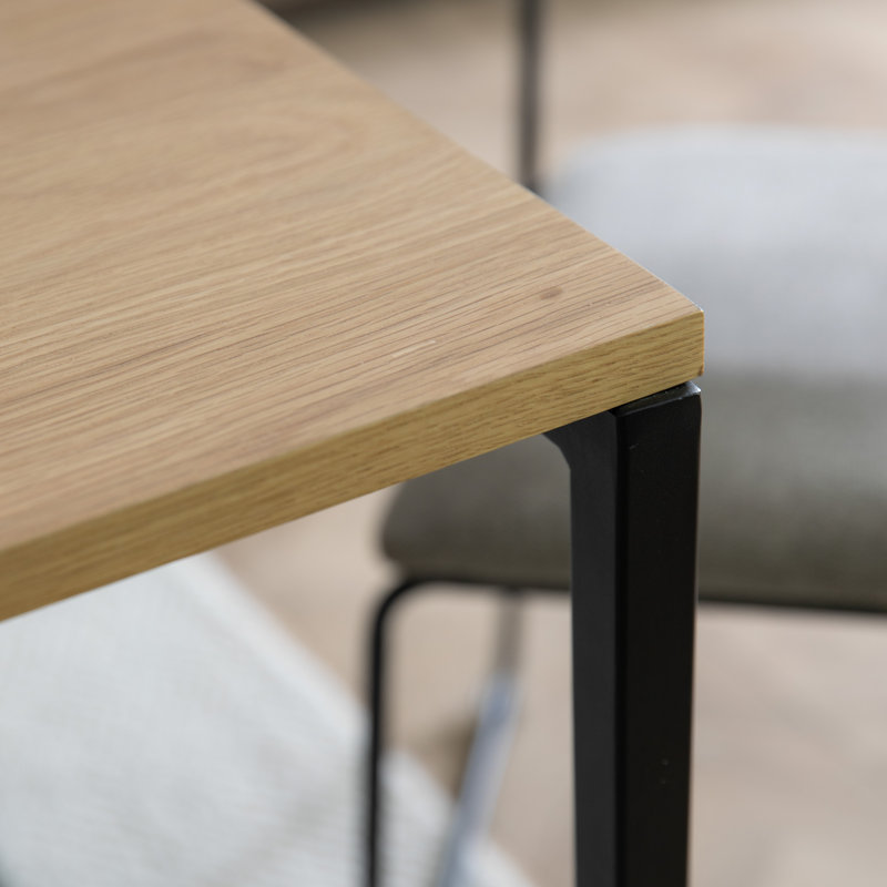 Fernbush Oak Rectangular Wood Top Dining Table with Iron Base