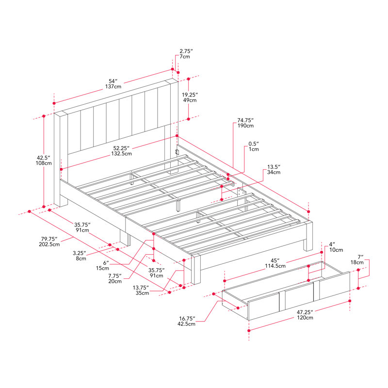 Channel Tufted Bed with Storage, Beige, Full