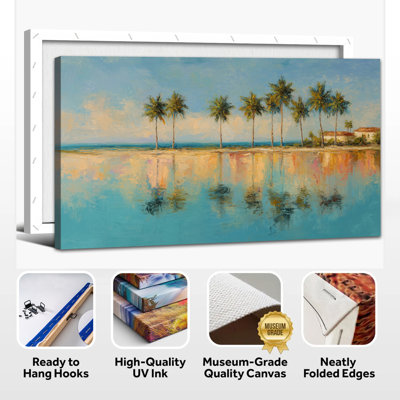  Palmier, décoration murale sur toile, peinture de bord de mer tropicale, photos de plage rustique, océan bleu serein, reproduction d'art pour chambre à coucher, salle de bain, salon, bureau à domicile, 20 x 40 pouces