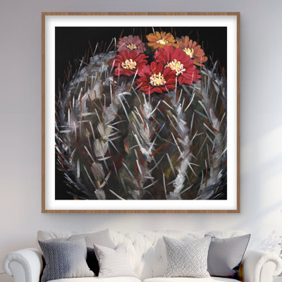 Mammillaria Cactus in Bloom - Framed Botanical Print | Decor