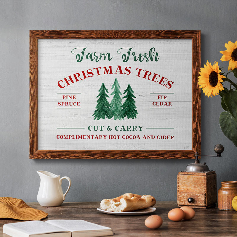 Farm Fresh Christmas Trees, reproduction d'art sur toile encadrée, H 28 po x l 42 po x P 1,5 po, Érable