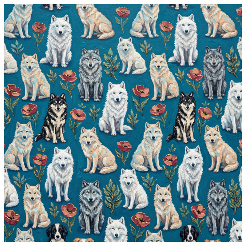 Coussins décoratifs à motif de loups et de fleurs à double face, 16 x 16 inches