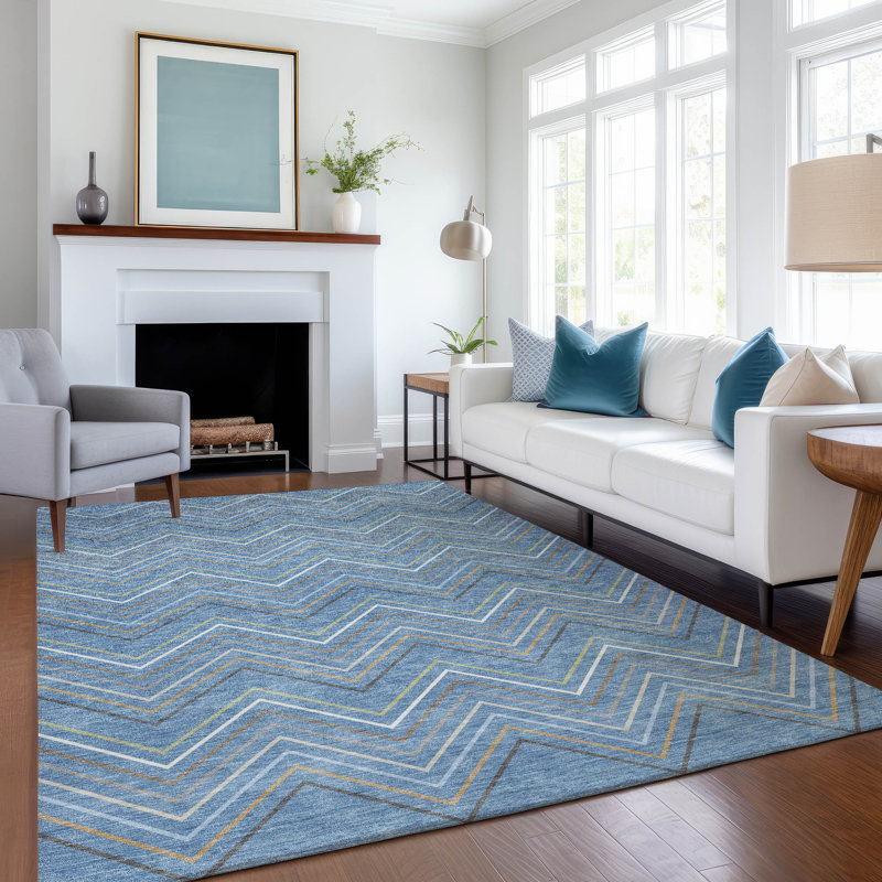 Machine Washable Indoor/Outdoor Kerwin ACN2392 Stripes Rug, Rectangle 3' x 5'