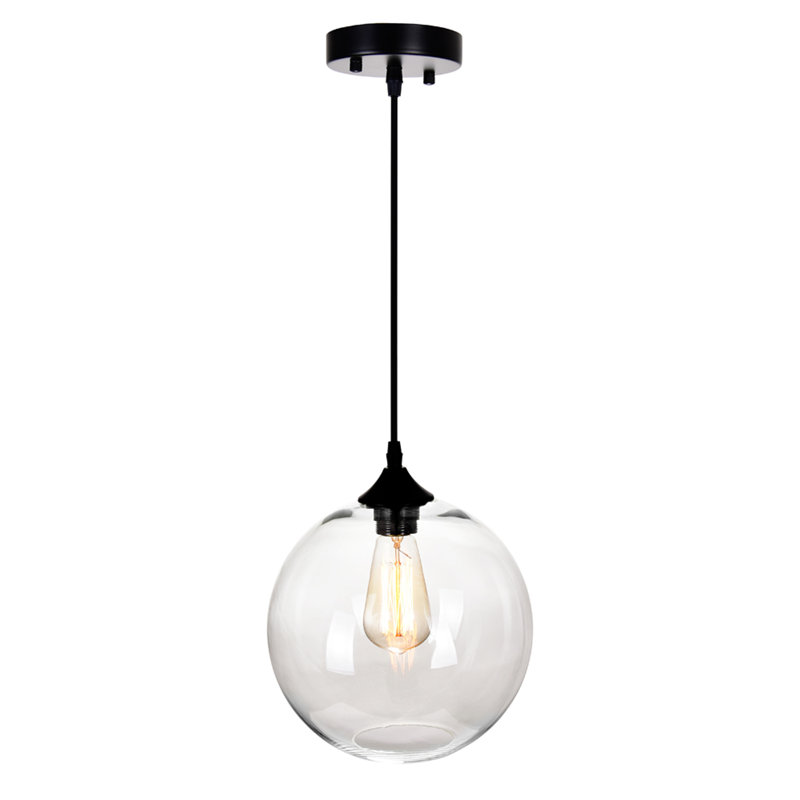 Mini luminaire suspendu en verre - luminaire suspendu à une ampoule avec abat-jour rond minimaliste moderne, cordon noir réglable - cuisine, salle à manger, éclairage de bar