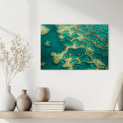 Turquoise Reef Patterns Abstract Vibrant Landscape Nature Wall Art Print 1 Piece Wrapped Canvas Wall Art