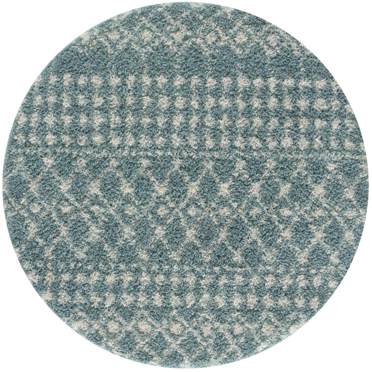 Moroccan Shaggy Collection Rugs Tangier Design in Duck Egg Blue/Ivory