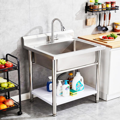 40x23x30 Inch Free Standing Sink with Cold & Hot Water Faucet, Commercial Triple Bowl Basin, Freestanding Utility Sink for Restaurant Prep Garden Tool Wash