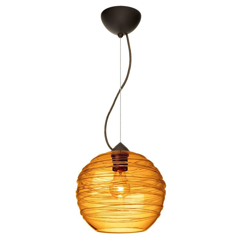 Luminaire sphère suspendu 1 lumières simple Lukens, Ambre, Bronze brossé