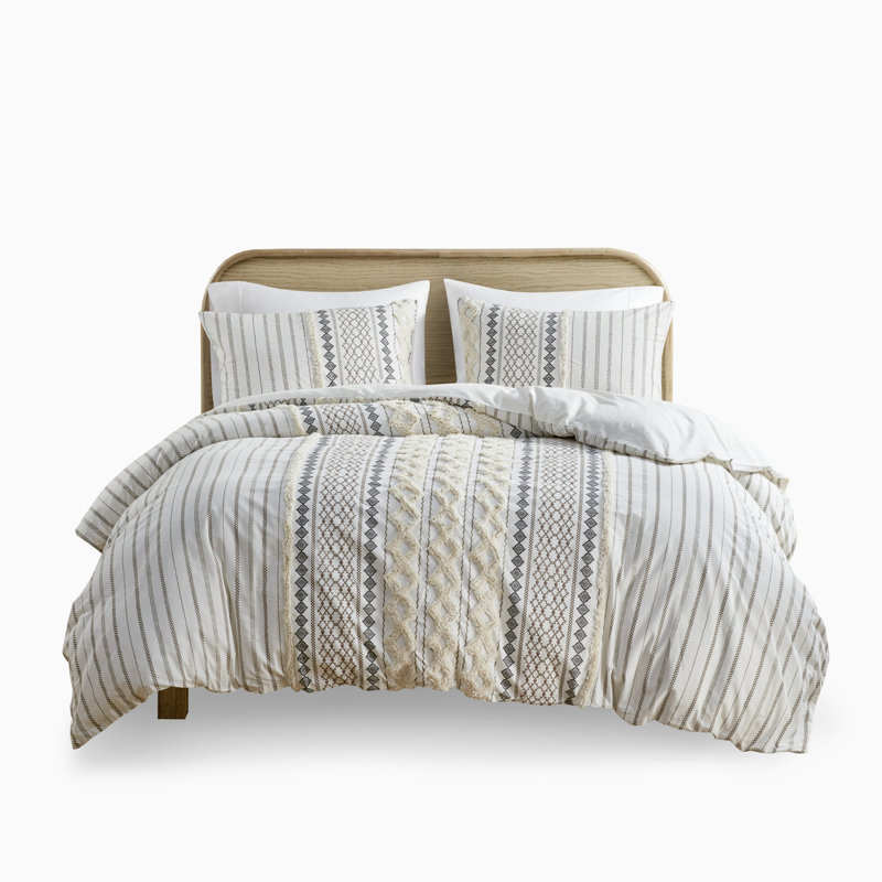 Ensemble de housse de couette en coton double / grand avec chenille, Housse de couette grand et 2 taies décoratives
