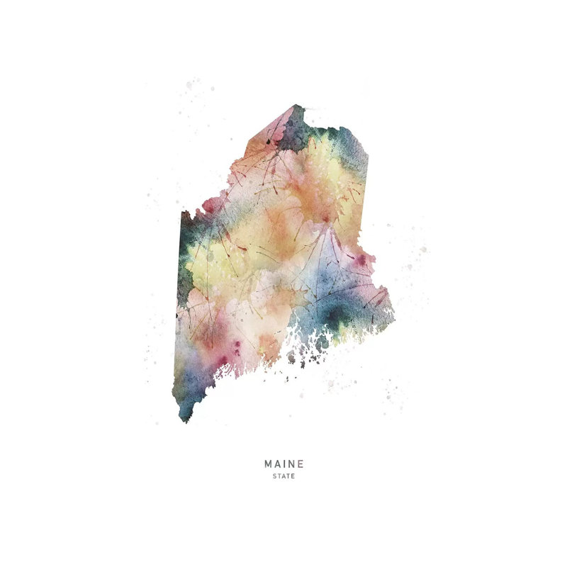 Carte de l'État du Montana à l'aquarelle, H 26 po x l 18 po x 1,5 po, Maine