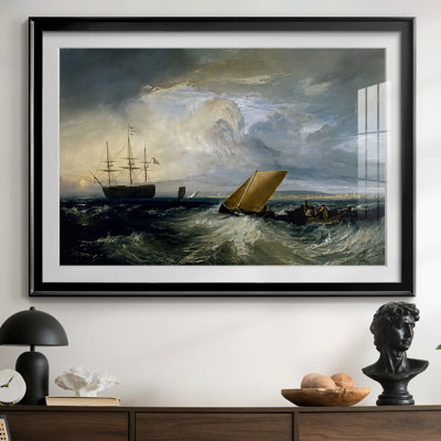 Seascape with a Man-of-War and Sailing Boats-J.M.W. Turner-Framed Print with Mat and glass-c. early 19th Century