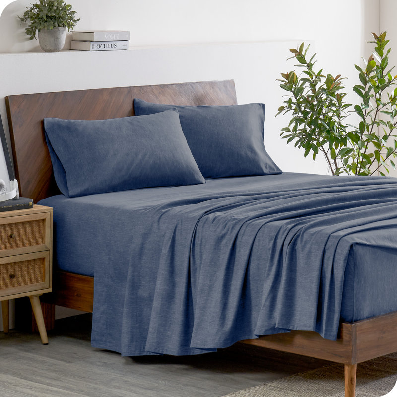 100% Cotton Flannel Sheet Set, Full / Double Sheet Set with 2 Pillowcases, Heather Indigo