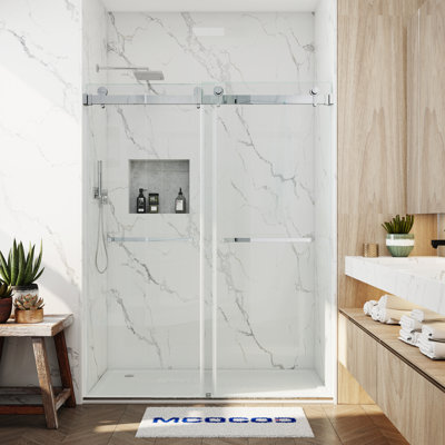Porte de douche coulissante double opale Mirage MCOCOD l 72 po x H 76 po avec verre transparent 3/8 po (10 mm)