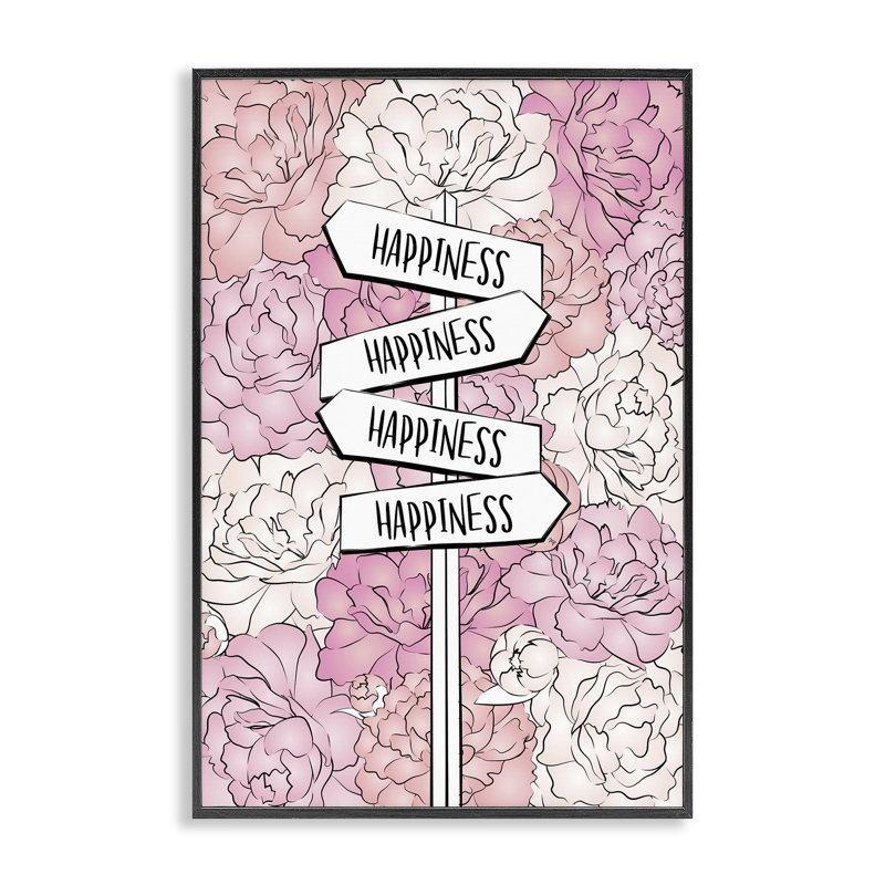 Art giclée «Happiness Sign» par Martina Pavlova, H 18 po x l 12 po, Giclée encadrée noir minuit