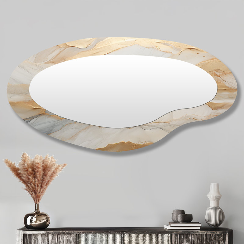 Miroir mural moderne unique beige et doré Glacier Stone Art III - Formes abstraites abstraites