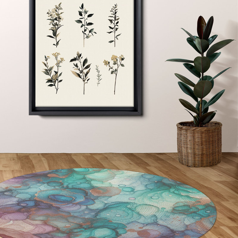Tapis tressé bleu sarcelle doux délavé, Rond 5 pi