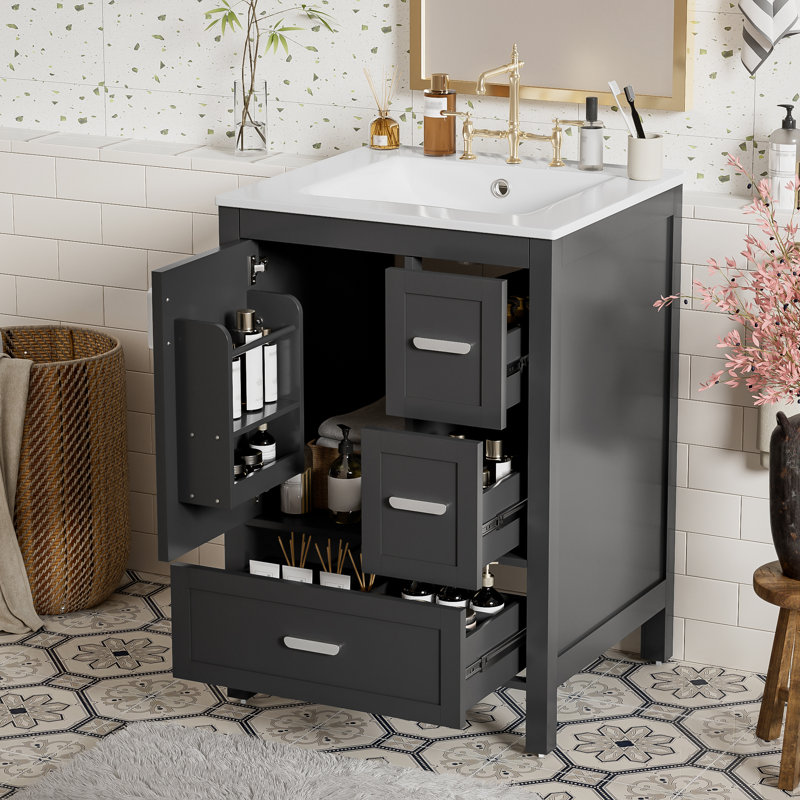 Meuble-lavabo moderne peu encombrant avec lavabo, bois et MDF, idéal pour les petites salles de bain