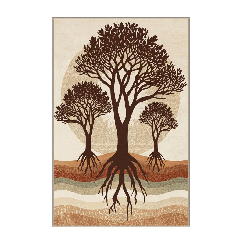 Machine Washable Ovaline Global Inspired Moroccan Rug in Beige – Beige Binding, 7x9