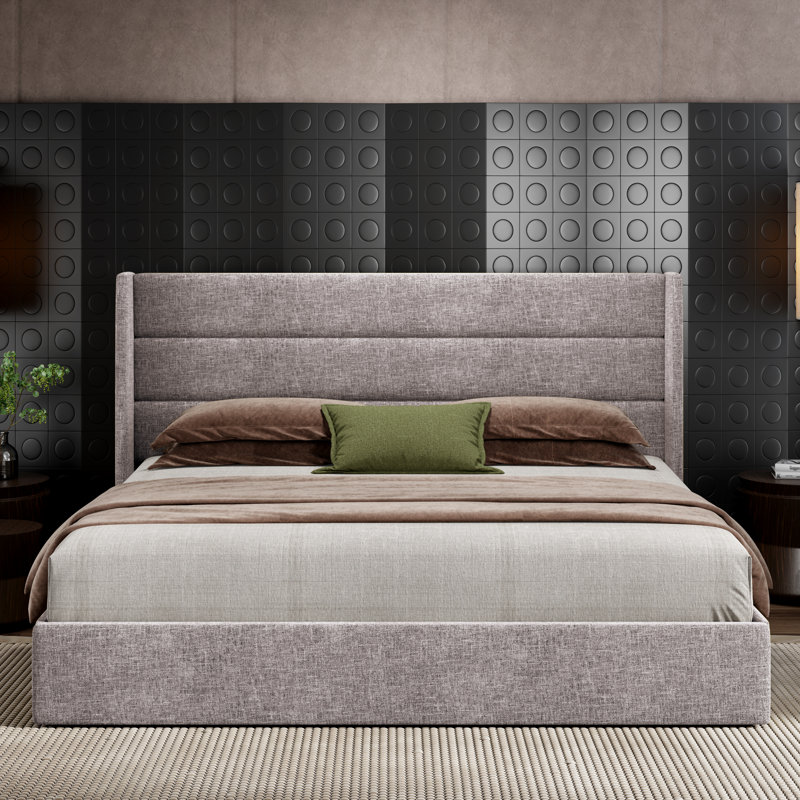 Lit plateforme tapissier avec rangement Bradenburg, Très grand, Beige