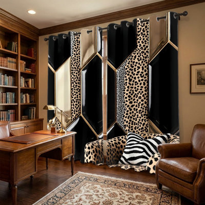 2Pcs Leopard Print Curtains, Geometric Pattern Drapes, Luxurious Animal Skin Style Window Panel, Elegant Grommet Drapes for Bedroom Living Room Decor