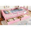 Lit plateforme simple TG en rose, garde-corps pleine longueur, rangement spacieux, conception centrée rose, garde-corps, tiroirs de rangement-1000204670