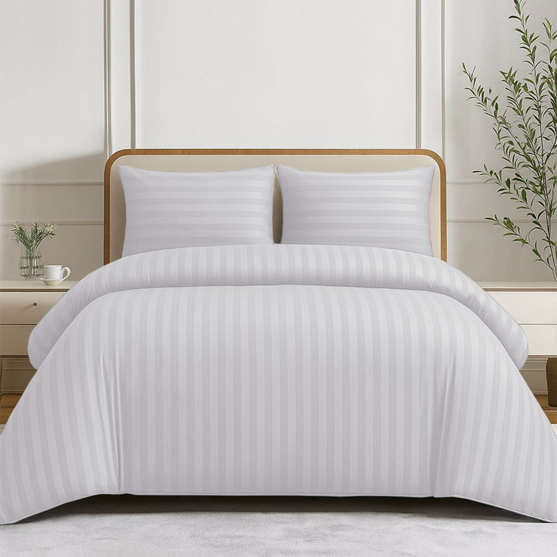 Striped 4-Piece Microfiber Bedding Set, Duvet Cover, Fitted Sheet & Pillowcases , White Striped