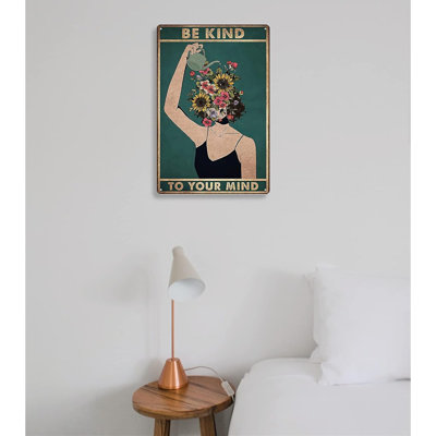 Fmcmly Be Kind To Your Mind Vintage Tin Signs Hippie Boho Wall Art Encouragement Cadeaux Home Office Chambre Salon Cafés Décoration murale 8 x 12 pouces