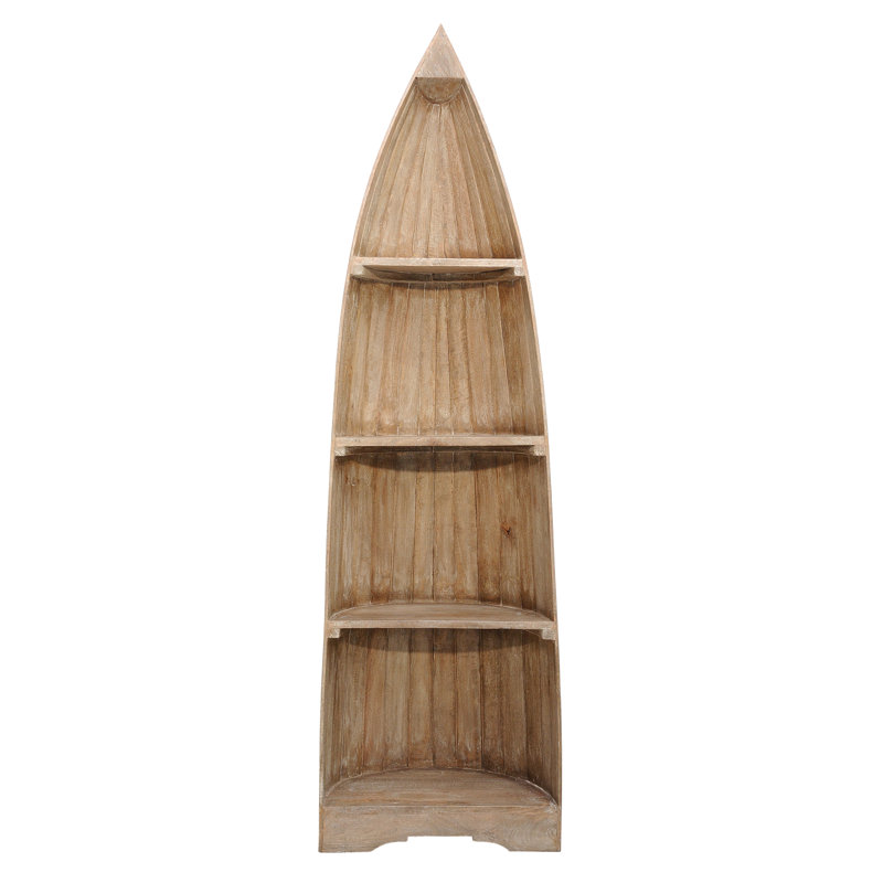 Chichaoua Solid Wood Boat Bookcase, 74" H x 22" W x 17" D, Rustic Gray Wash
