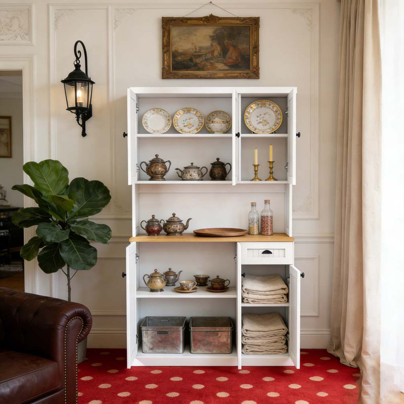 Armoire de rangement sur pied 71 po, Noir, Blanc